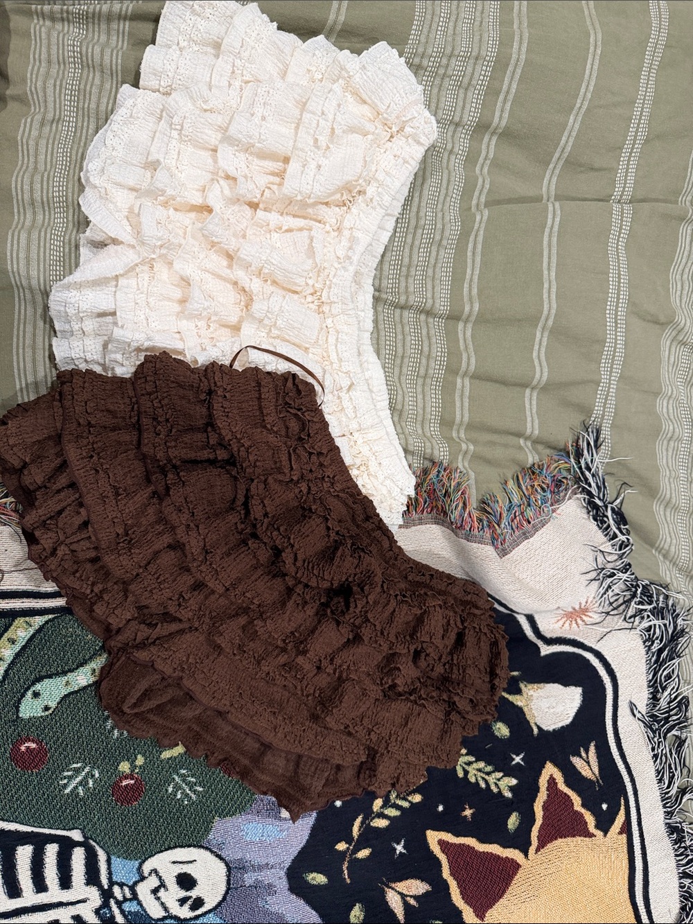 Ruffled Layered Baby Bloomers - Cream & Brown